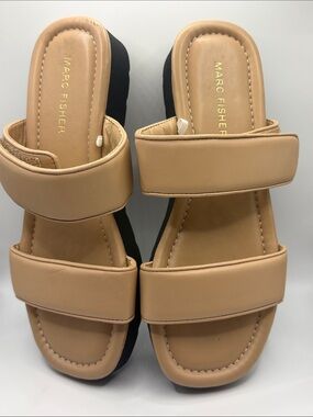 Marc Fisher Beige Double-Strap Platform Slide Sandals Size 7 NWOTS